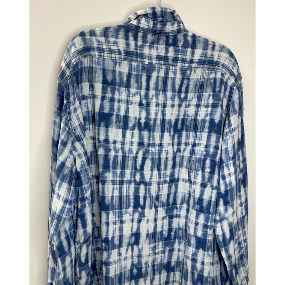 Polo Ralph Lauren 100% Linen Mens Blue White Tie Dye Plaid Button Down Shirt XXL - Picture 9 of 15